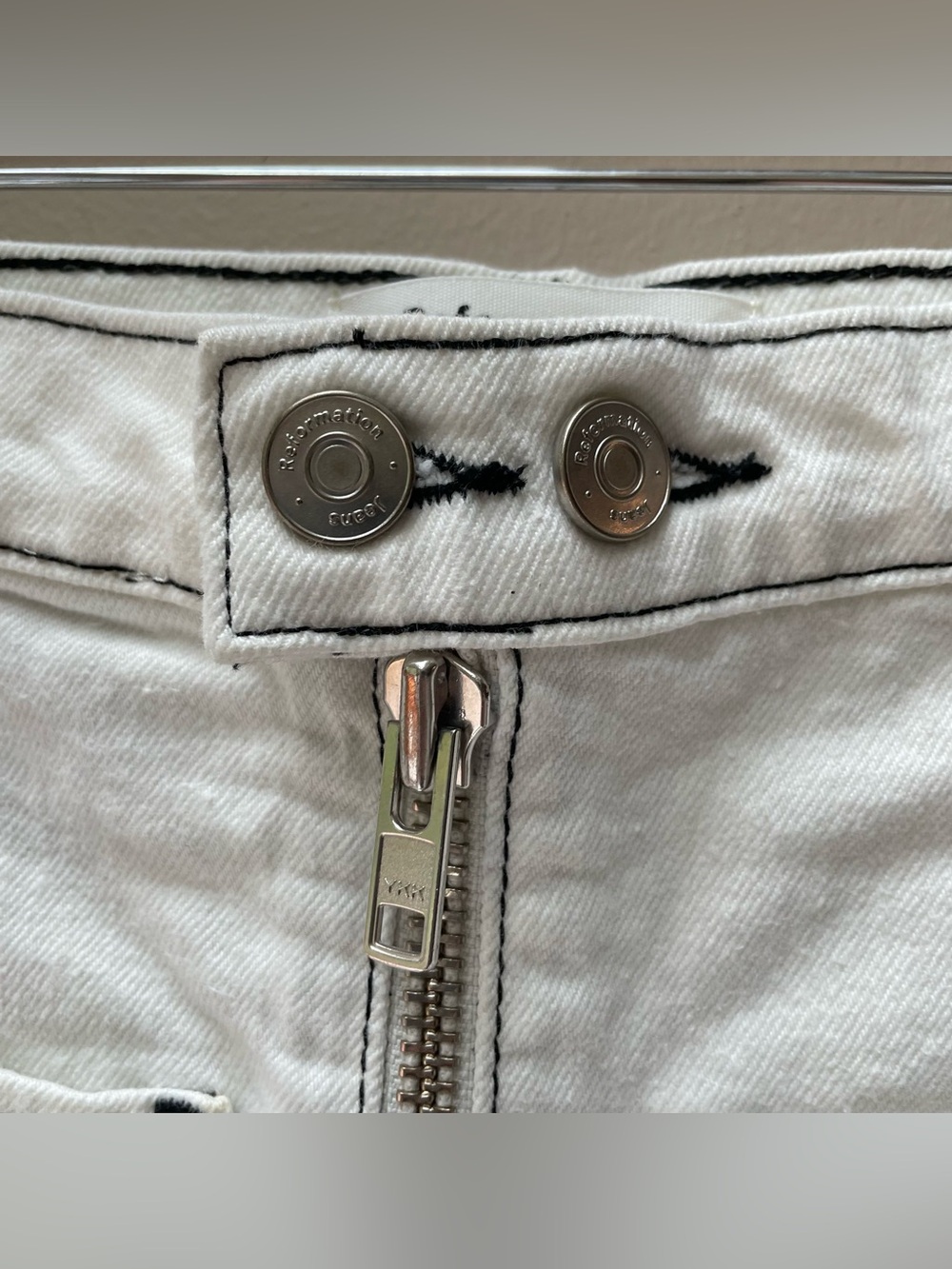 Reformation Jeans Anna Patch Pocket Denim Mini Skirt White Zipper Front Size 25 - Picture 5 of 11